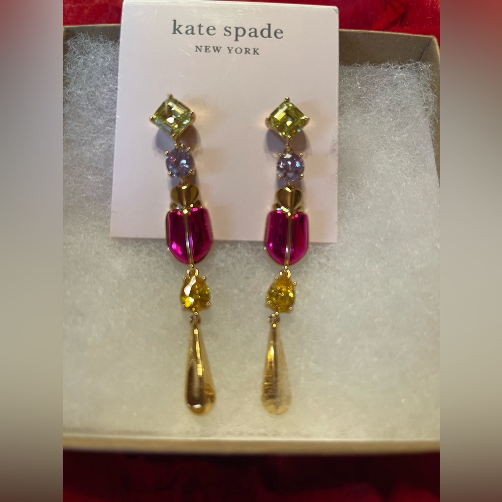 Kate Spade Gold and Pink Drop Earrings
